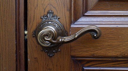 Wooden door handle in the form of a spiral, close-up