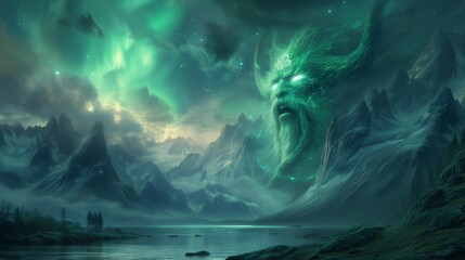 Mythical Beast in Awe of Northern Lights with Intricate Celtic Design, generative ai