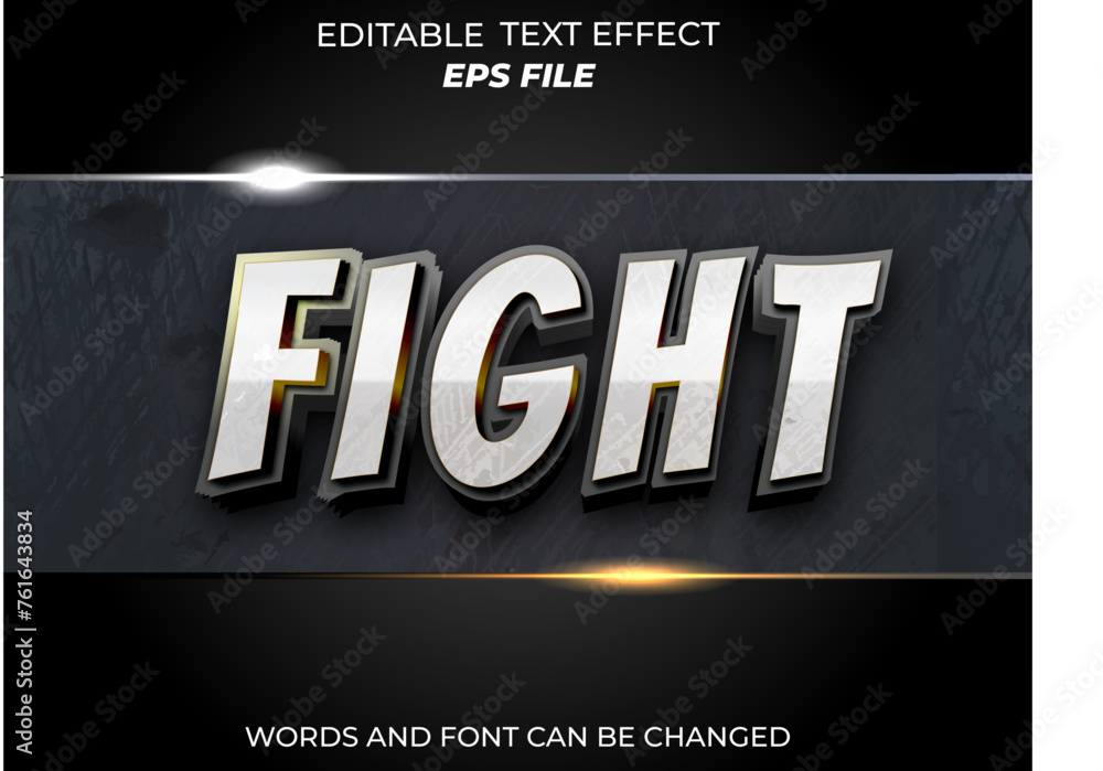 Poster fight text effect, font editable, typography, 3d text. vector template