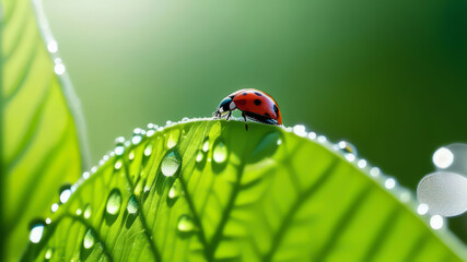 Fototapeta premium Macro world: close to the life of a ladybug. 
