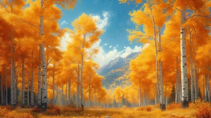 Golden Aspen Forest in Autumn, generative ai - obrazy, fototapety, plakaty