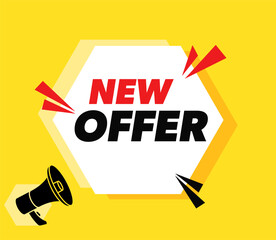 New Offer - vector advertising banner with megaphone.