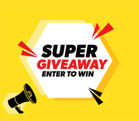 Super Giveaway. Enter to win - vector advertising banner with megaphone.