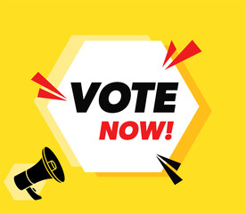 Vote now - vector advertising banner with megaphone.