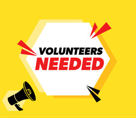 Volunteers needed - vector advertising banner with megaphone.