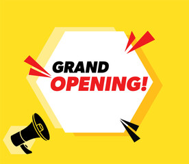 Grand Opening - Vector advertising banner with megaphone.