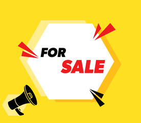 For Sale - vector advertising banner with megaphone.