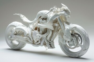 White Motorcycle Sculpture on White Background