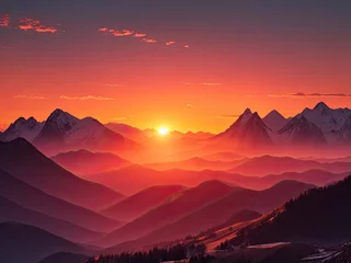 Foto op Plexiglas sunset behind the mountains background © REZAUL4513