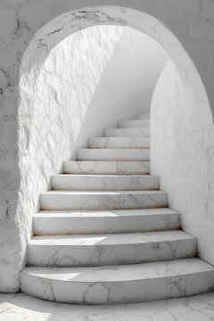 White marble stairs leading to a bright doorway ,generative ai