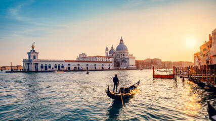 panoramic view at the grand canal of venice during sunset - 761646494
