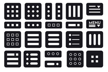 Menu button icon set symbol. Hamburger Menu Flat Icons. Menu Icons Vector Set of UI Design Elements. Hamburger or burger line app menu for home or drop list