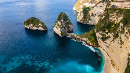Aerial view of beautiful Diamond Beach in Nusa Penida, Bali, Indonesia