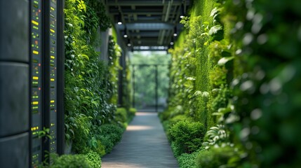 Eco-Friendly Data Center with Plant Wall, generative ai