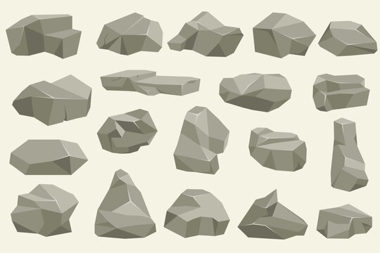 Rock stone set cartoon. Cartoon game art rocks and stones. Stones boulder, gravel rubble and pile of rocks cartoon isolated vector illustration EPS10