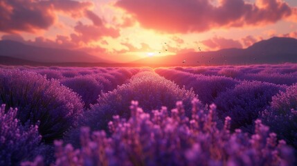 Provence Paradise: Lavender Bliss at Dusk, generative ai - obrazy, fototapety, plakaty