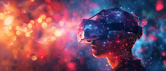 An abstract depiction of virtual reality space, with 3D polygons forming an immersive environment - obrazy, fototapety, plakaty