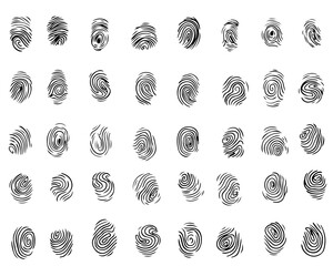 Fingerprints personal identity doodle set. Fingerprint Identity and Security Symbols. Line Icons