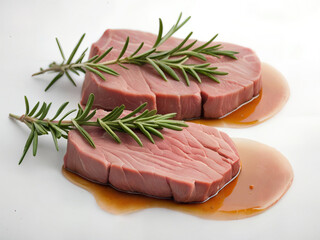 raw beef steak with rosemary