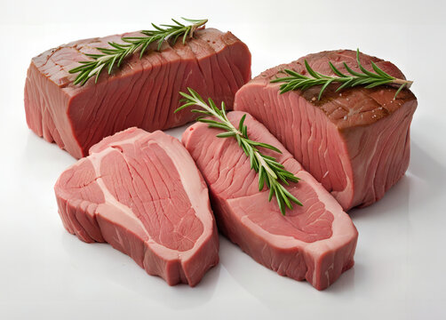 raw beef steak with rosemary