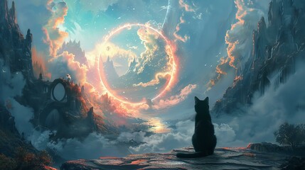 A series of portals connect Earth to a realm where cats are revered as gods - obrazy, fototapety, plakaty