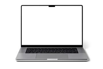 Open Macbook grey laptop by Apple isolated on transparent background. Mackbook Pro 16  M1 chip...