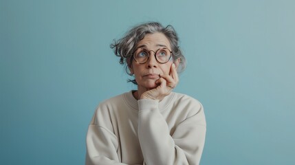 Pensive Senior Woman with Upturned Palms - obrazy, fototapety, plakaty