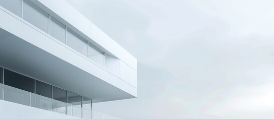 Abstract architectural design of a white building on a neutral backdrop.
