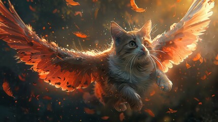 A fantasy tale of a cat with wings, bridging the realm of birds and felines