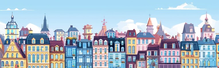 Fototapeta premium city street scene, vector, flat, day time