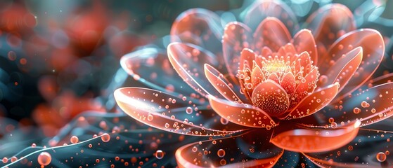 A conceptual 3D artwork of a digital flower, blooming in an array of geometric patterns