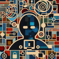 Felt art patchwork, committing cybercrime concept