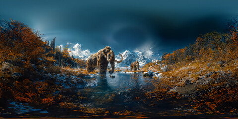 Mammoths in the prehistoric Ice age 8K VR 360 Spherical Panorama