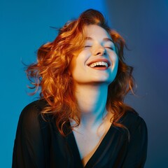 Fototapeta premium Embrace the beauty of a 20-year-old European model with captivating red hair in a skincare portrait. Enhanced by a soft backdrop, luminous filter effect, and cinematic clarity