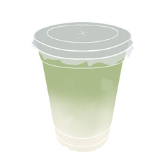 Matcha green tea latte hand drawn