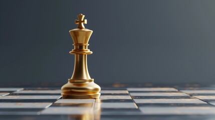 Golden king chess piece on chessboard  symbol of success and leadership in business