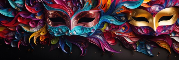 Colorful Carnival Masks Hanging on a Wall Generative AI