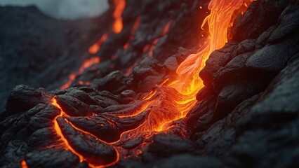 Lava flow descending from the volcano