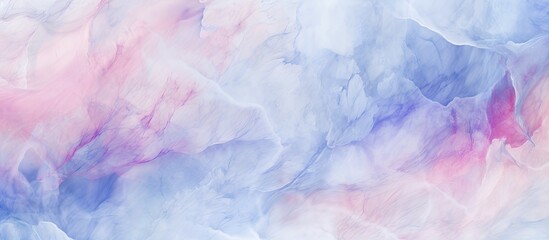 A close up of a watercolor background featuring a pattern of pink and violet clouds against an electric blue sky. The artistic design captures the serene beauty of a cumulus cloud formation - obrazy, fototapety, plakaty