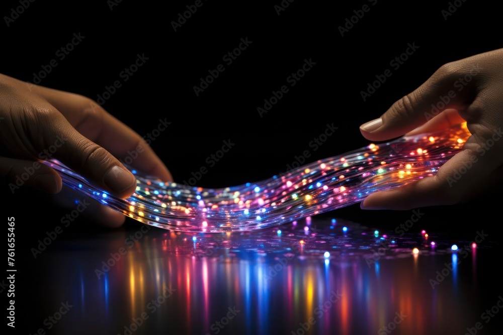 Poster pair of hands holding string of lights generative ai