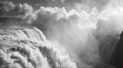 Grandes cascadas en blanco y negro
