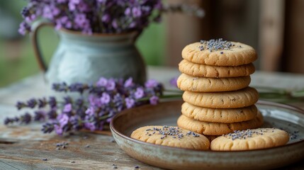 Obraz na płótnie Canvas Lavender Cookies and Blooms, generative ai