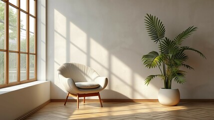 Minimalist Chair Against Neutral Backdrop, generative ai