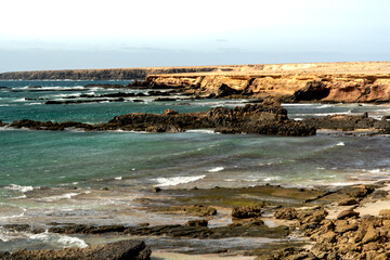 Sandy Beach with Coastal Cliffs in Fuerteventura, Canary Islands