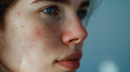 Young woman's face with skin problems generate ai