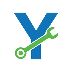 Wrench logo combine with letter Y vector template