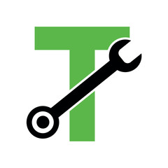 Wrench logo combine with letter T vector template