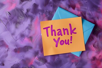 Thank you note against a purple background.