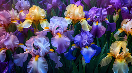 Unveiling Nature’s Grandeur: A vibrant depiction of blooming Iris flowers