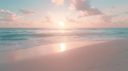 Crédence de cuisine en verre imprimé Coucher de soleil sur la plage Tranquil coastal sunset  scenic ocean beach with colorful sky, island silhouette, and waves on shore